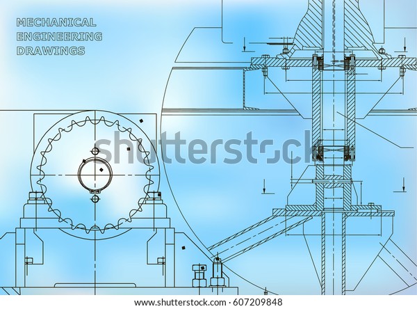 Blueprints. Mechanical construction.\
Engineering illustrations. Technical Design. Banner.\
Blue
