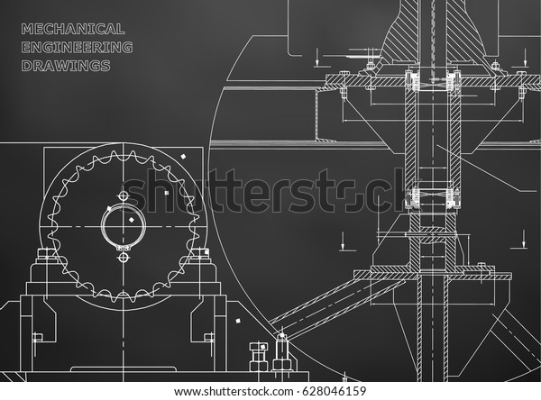 Blueprints. Mechanical\
construction. Engineering illustrations. Technical Design. Banner.\
Black