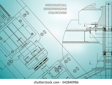 Blueprints. Mechanical construction. Technical Design. Cover. Banner. Light blue