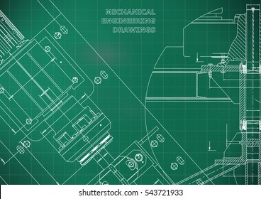 Blueprints. Mechanical construction. Technical Design. Cover. Banner. Light green. Grid