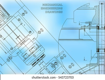 Blueprints. Mechanical construction. Technical Design. Cover. Banner. Blue