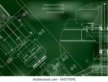 Blueprints. Mechanical construction. Technical Design. Cover. Banner. Green