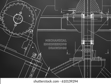 Blueprints. Mechanical construction. Technical Design. Engineering illustrations. Banner. Black