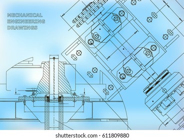Blueprints. Mechanical construction. Technical Design. Engineering Cover. Banner. Blue