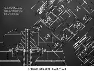 Blueprints. Mechanical construction. Technical Design. Engineering Cover. Banner. Black