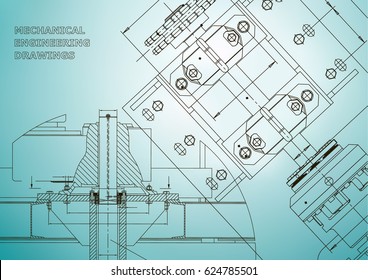 Blueprints. Mechanical construction. Technical Design. Engineering Cover. Banner. Light blue