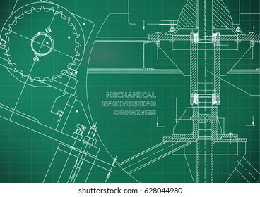 Blueprints. Mechanical construction. Technical Design. Engineering illustrations. Banner. Light green. Grid