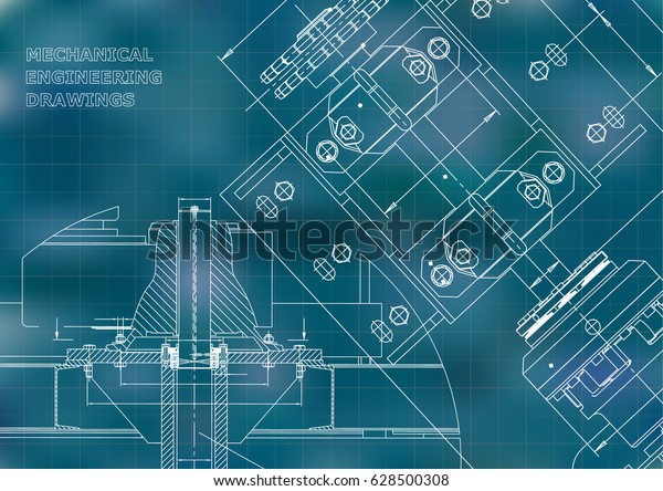 Blueprints. Mechanical construction.\
Technical Design. Engineering Cover. Banner. Blue.\
Grid