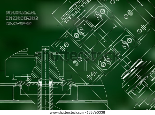 Blueprints. Mechanical construction.\
Technical Design. Engineering Cover. Banner.\
Green