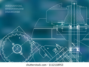 Blueprints. Mechanical drawings. Engineering illustrations. Technical Design. Banner. Blue background