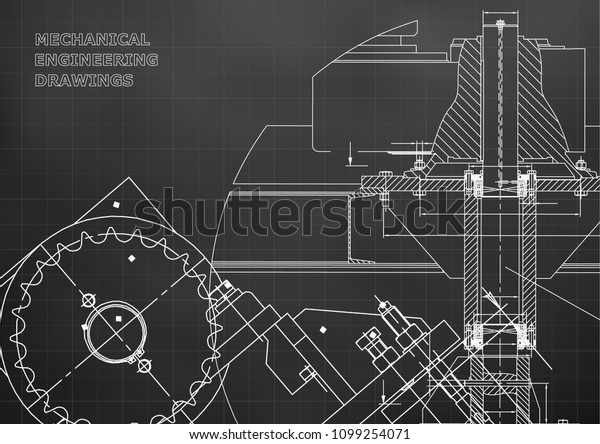 Blueprints. Mechanical\
drawings. Engineering illustrations. Technical Design. Banner.\
Black background.\
Grid