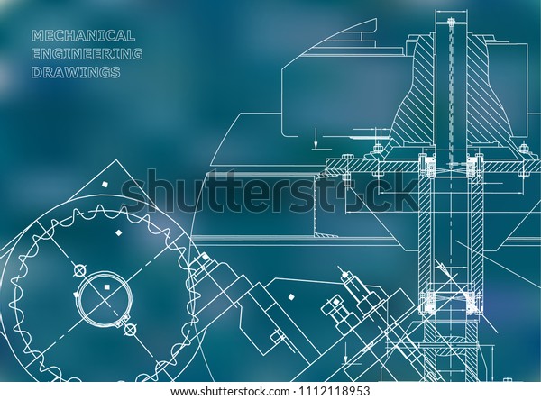 Blueprints. Mechanical drawings.\
Engineering illustrations. Technical Design. Banner. Blue\
background