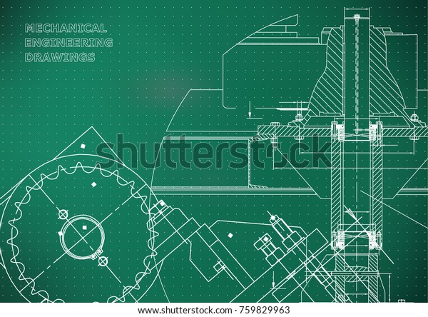 Blueprints.\
Mechanical drawings. Engineering illustrations. Technical Design.\
Banner. Light green background.\
Points