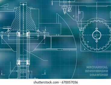 Blueprints. Mechanical engineering drawings. Cover. Banner. Technical Design. Blue. Grid