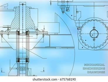 Blueprints. Mechanical engineering drawings. Cover. Banner. Technical Design. Blue