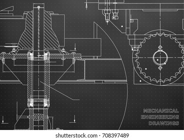 Blueprints. Mechanical engineering drawings. Cover. Banner. Technical Design. Black. Points