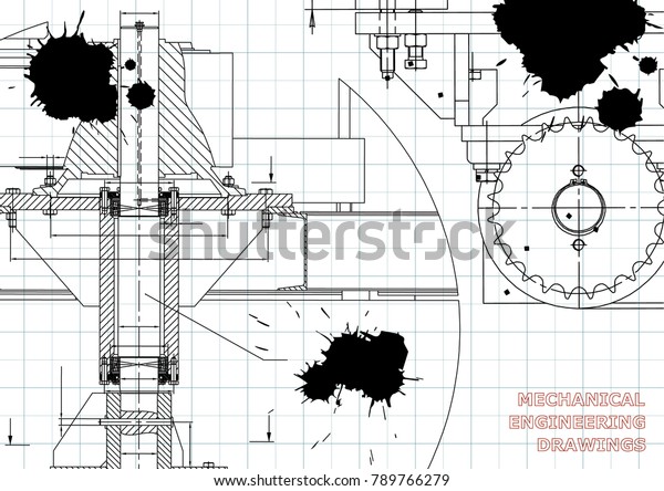 Blueprints. Mechanical
engineering drawings. Cover. Banner. Technical Design. Draft. Black
Ink. Blots