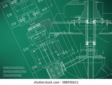 Blueprints. Mechanical engineering drawings. Technical Design. Cover. Banner. Light green