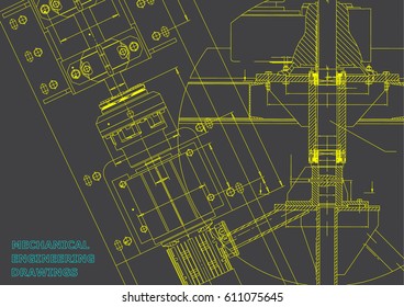 Blueprints. Mechanical engineering drawings. Technical Design. Cover. Banner. Gray