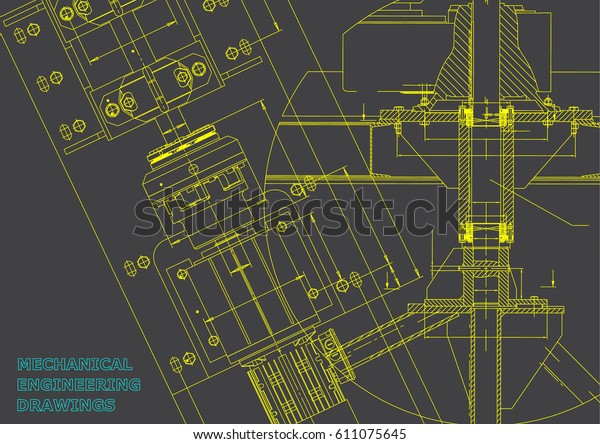 Blueprints. Mechanical engineering drawings.\
Technical Design. Cover. Banner.\
Gray