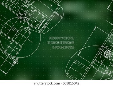 Blueprints. Mechanics. Cover. Mechanical Engineering drawing. Engineering design, construction. Green. Points