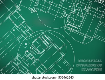 Blueprints. Mechanics. Cover. Mechanical Engineering drawing. Engineering design. Light green