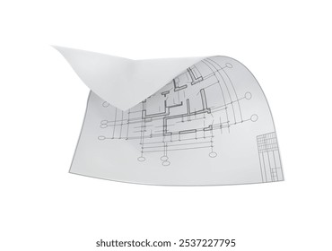 Blueprints a plan on a white sheet in motion. Vector illustration