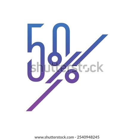 blue-purple 50 percent logo. 50 percent concept for commerce, business, education, technology world