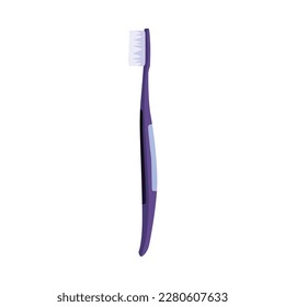 Blue-purple toothbrush flat style, vector illustration isolated on white background. Dental and oral care, hygiene, dentistry. Design element, dental protection