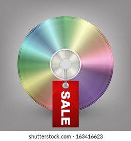 Blue-ray, DVD or CD disc with label sale. Vector illustration