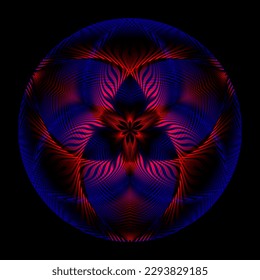 Blue-red ethereal sphere of luminous stripes. Abstract fireball. Twinkling tribal symbol.