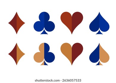 A blue-red playing card set featuring clubs, diamonds, hearts and spades, with a mandala-inspired motif. Perfect for casino themes, games, prints and decorative designs.
