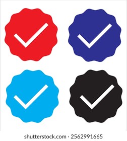 Blue,red,green,black check mark and red cross icon set, circle and square. Tick symbol in green color. Hand drawn check mark illustration.Circle Squre Tick colors.