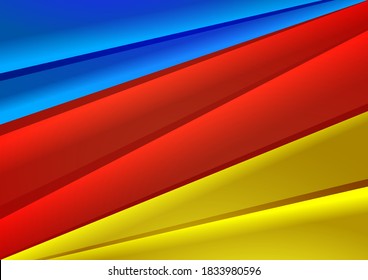 Blue-red-yellow background in the form of a flag. Template for presentations, brochure covers or banners