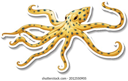 Blue-ringed octopus sticker on white background illustration