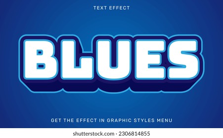 Blues editable text effect in 3d style. Suitable for brand or business logo