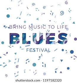 blues festival banner template with paper cut colorful layered text. vector illustration for greeting cards, posters, invitations, brochures