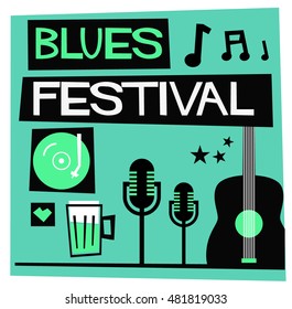 Blues Festival (Flat Style Vector Illustration Quote Poster Design)