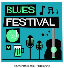 Blues Festival (Flat Style Vector Illustration Quote Poster Design)