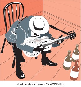 BLUES GUITAR MAN PLAYS IN THE ROOM