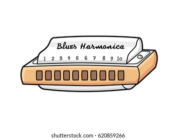 Blues harmonica isolated.