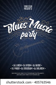 Blues Music Party Poster Background Template - Vector Illustration. Blue