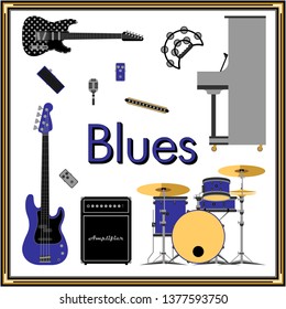 Blues music set vector illustration