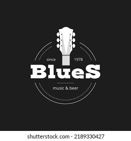 Blues pub logo. Music and drink. Guitar headstock