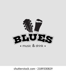 Blues pub logo. Music and drink. Guitar headstock