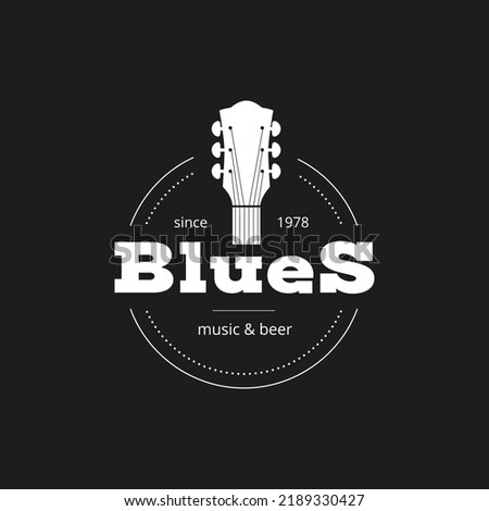 Blues pub logo. Music and drink. Guitar headstock