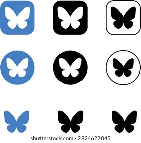 Bluesky logo butterfly icon set collection in various styles rounded square circle outline glyph vector illustration.