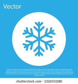 BlueSnowflake icon isolated on blue background. White circle button. Flat design. Vector Illustration