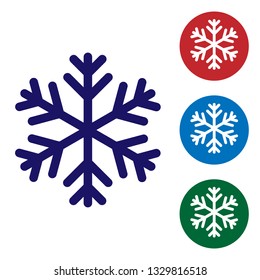 BlueSnowflake icon isolated on white background. Set color icon in circle buttons. Vector Illustration