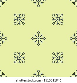 BlueSnowflake icon isolated seamless pattern on yellow background.  Vector Illustration